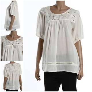   loose dazzle A line blouse cotton Short Sleeve shirts Sz XL I vory