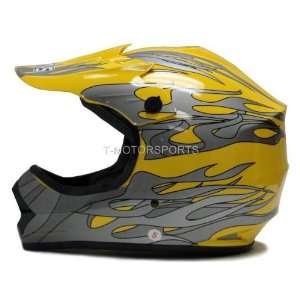   Yellow Dirt Bike Atv Motocross Helmet Flame Mx (Small) Automotive