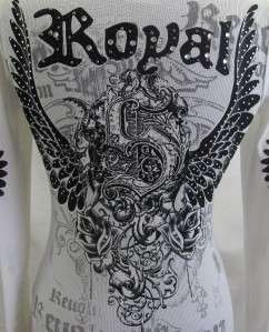 VOCAL Cream Sexy Gothic Tattoo Shirt Top Rose Wings NEW  