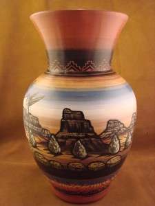 Navajo Indian Hand Painted Clay Vase by Tsosie  