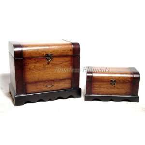  Set of 2 Wood Jewelry Box Chests Antique Finish Decor 