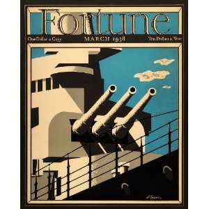  1938 April Fortune Cover Crane War Ship Cannons Battle 