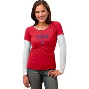  Detroit Pistons  Womens  Red Chest Pass Long Sleeve 