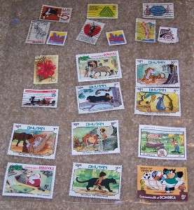 Postage Stamps,Over 90  Grenada, Bhutan, Guyana, ETC.  