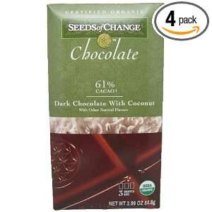 Seeds of Change Dark Chocolate Bar Coconut, 2.99 Ounce (Pack of 4)