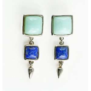   Sterling Silver Blue Quartz and Lapis Stud Earrings