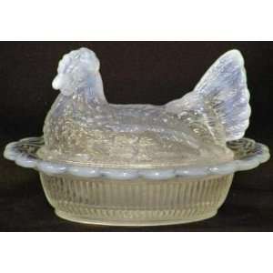   MOSSER 5 Covered Hen Wide Rim Base French Opalescent