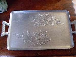 Everlast Hand Forged Aluminum Tray, Hammered Handles & Roses  