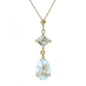   Gold Pendant Necklace with Genuine Pear & Square Aquamarines Jewelry