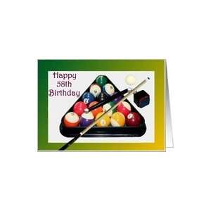  Birthday ~ Age Specific 58th ~ Racked Pool Balls, Cue 