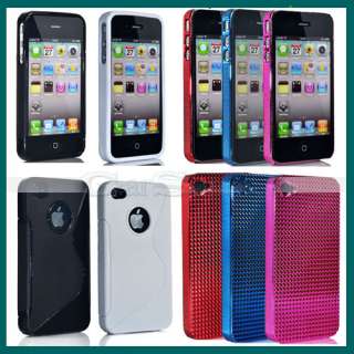   Hard Case+2 S Shape Rubber Hard Cover For Apple iPhone 4 4G USA  