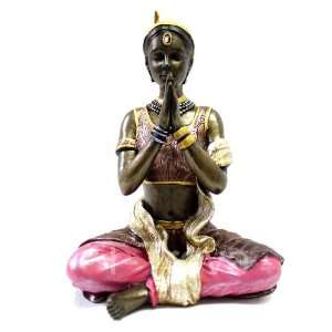  Cold Cast Bronze Lady in Yoga Lotus Pose Statue Figurine 