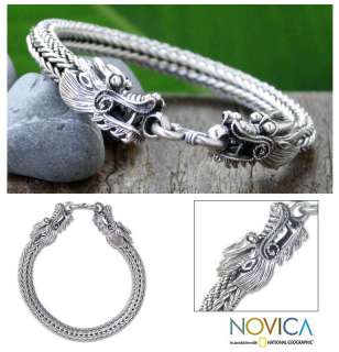 DRAGONS~Silver Link Chain Cuff Bracelet~Thai Jewelry  