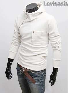 Mens Side zipper slim fit hoodie Hoody sweatshirt White  