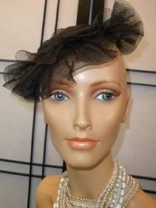 Vtg 40s NY CREATION Tilt Topper RUFFLE BRIM Sheer Hat  