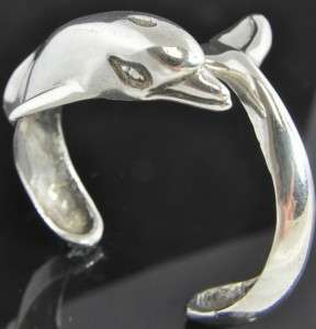 Vintage Taxco Mexico Sterling Silver Large Dolphin 3D Beach Cuff 