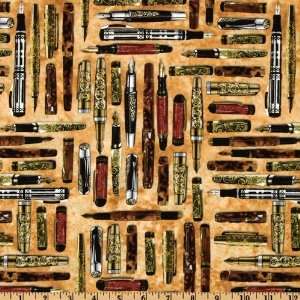   Fountain Pens Brown Fabric By The Yard Arts, Crafts & Sewing
