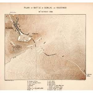  1898 Lithograph Plan Battle Senlac Hastings England Army 