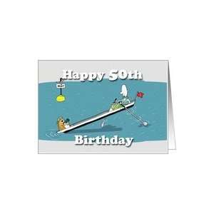  Funny rowing boat card, happy fiftieth birthday, Fat Cat 
