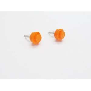  Orange Upcycled LEGO Round Stud Earrings Jewelry