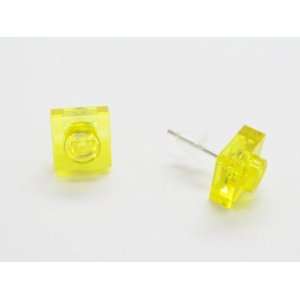   Transparent Yellow Upcycled Lego Square Stud Earrings Jewelry