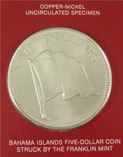 1974 Bahamas 5 Dollar Unc Coin Franklin Mint Bahama  
