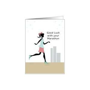 Retro Girl Marathon Runner Good Luck Girl Running Silhouette Card