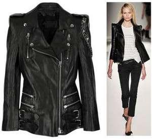 PS10 punk military jacket blazer real leather chain nwt  