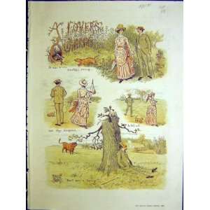   Lovers Quarrel Sketches Lady Man Bull Old Print 1884