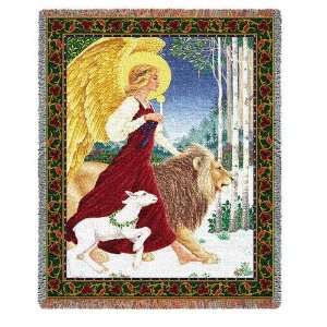 Christmas Angel Lamb & Lion Tapestry Throw Blanket