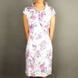 Elegant Flowers Mini Dress Cheongsam White Available Sizes 