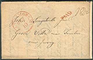 MARYLAND, Baltimore, 1818, MD cds and paid in red on SFL, ms “12 