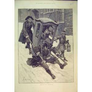  1892 Comedy Sketch Men Carrying Woman Car Snow Scene