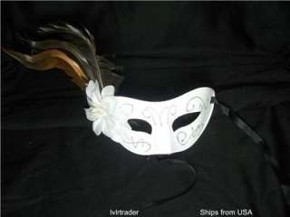  FLOWER FEATHER VENETIAN MASQUERADE MASK WITH GLITTER ANTIFAS  
