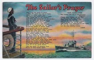 Old Linen Postcard THE UNITED STATES SAILORS PRAYER  