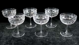   HAND BLOWN CARVED CUT & FROSTED CRYSTAL WINE GLASSES VINTAGE  