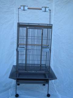 BIRD PARROT WROUGHT IRON CAGE PLAYTOP 24x22x64 Antique Silver  