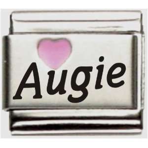  Augie Pink Heart Laser Name Italian Charm Link Jewelry