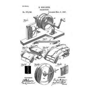 Early Recording Device the Berliner Gramophone Patent Diagram, 1887 