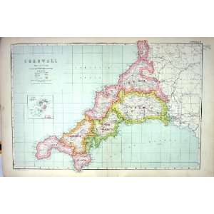 Antique Map Cornwall England Scilly Islands Penzance LandS End 