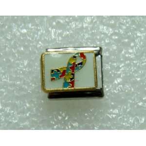 Autism Awareness Stainless Steel Italian Link Ribbon Charm White