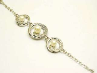 Bracelet   3 Faux Pearls w/ Crystals  