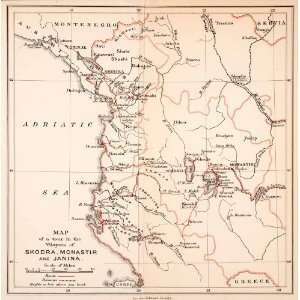  1905 Lithograph Map Vilayets Skodra Monastir Janina 