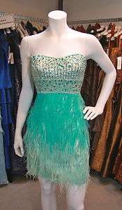 Mac Duggal Fringed Mini Dress 2593 Aqua Size 6 *Brand New*  