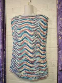 Soft Hand Knit Blue Mauve & Aqua Pullover Sweater Vest ~ Size L  