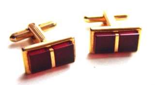 Gold Tone Cuff Links with Red Stone Hickok USA  