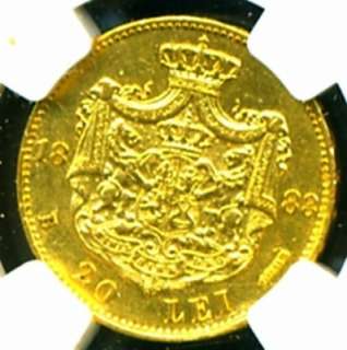   ROMANIA GOLD COIN 20 LEI * NGC CERTIFIED & GRADED RARE GEM  
