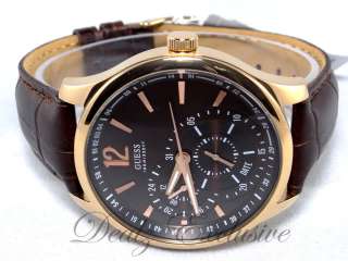 GUESS U10627G1 Dress Sport Brown Rose Gold tone Leather Mens Watch 