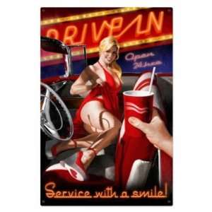  LARGE Drive In Pin Up Vintage Metal Sign