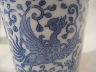 ANTIQUE BLUE WHITE PORCELAIN PHONEX BIRD TEA CUPS JAPAN  